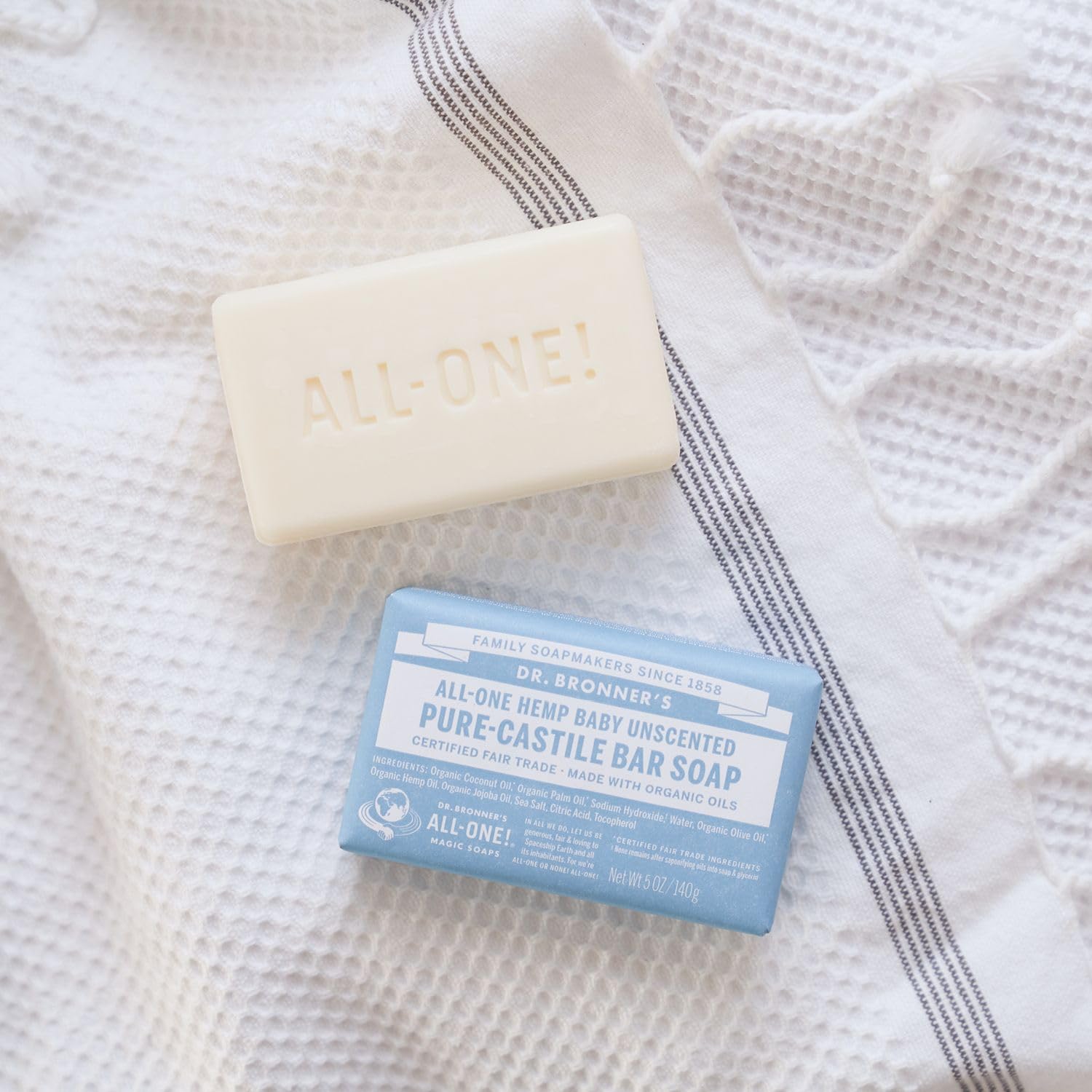 Dr. Bronner's - Pure-Castile Bar Soap (Baby Unscented, 5 ounce, 3-pack) - Made with Organic Oils, For Face, Body, Hair, Gentle for Sensitive Skin, Babies, No Added Fragrance, Biodegradable, Vegan